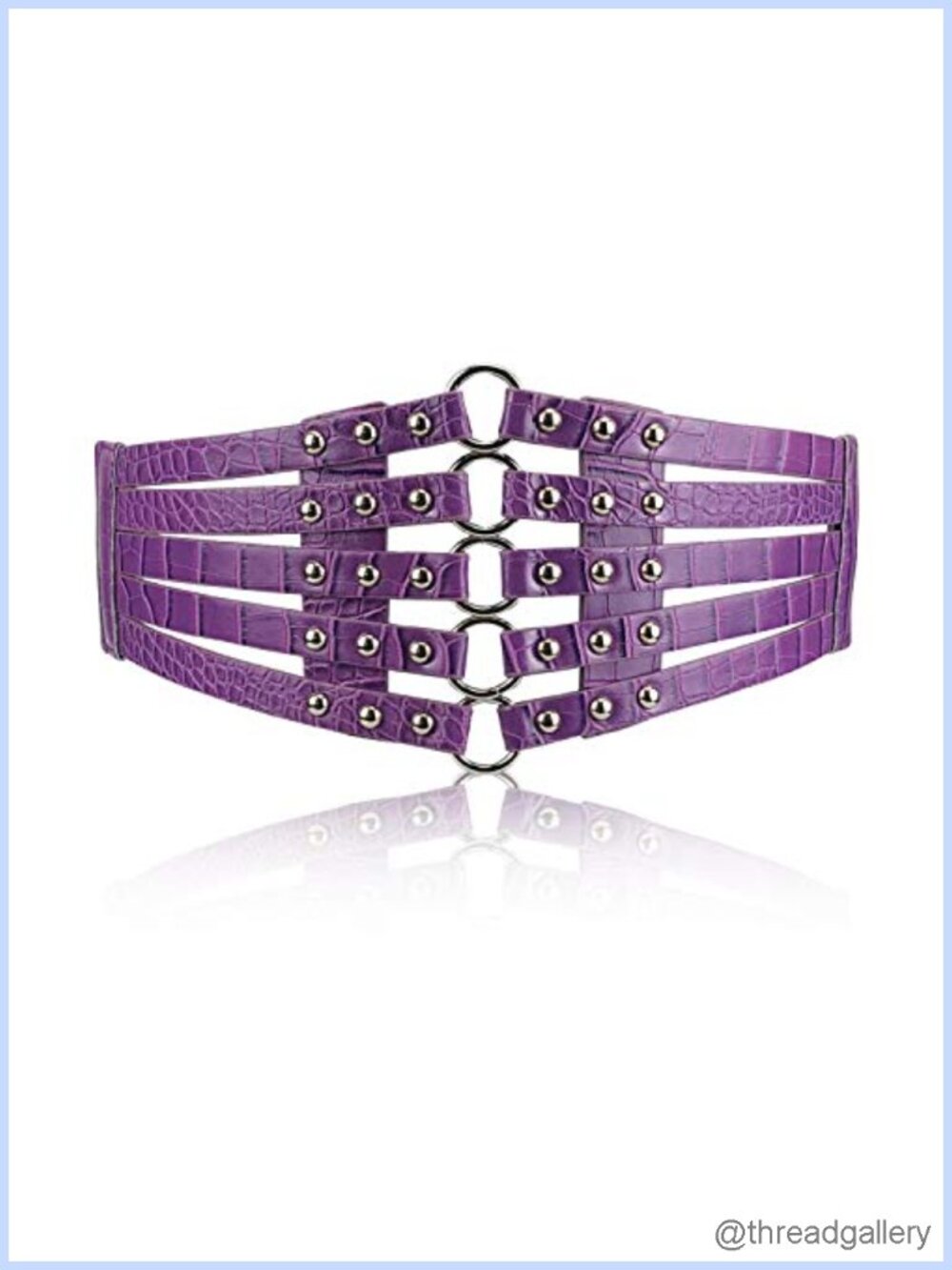 Women's PU Leather Wide Waist Belt Hollow Out Rivets Stretch Cinch Waistband